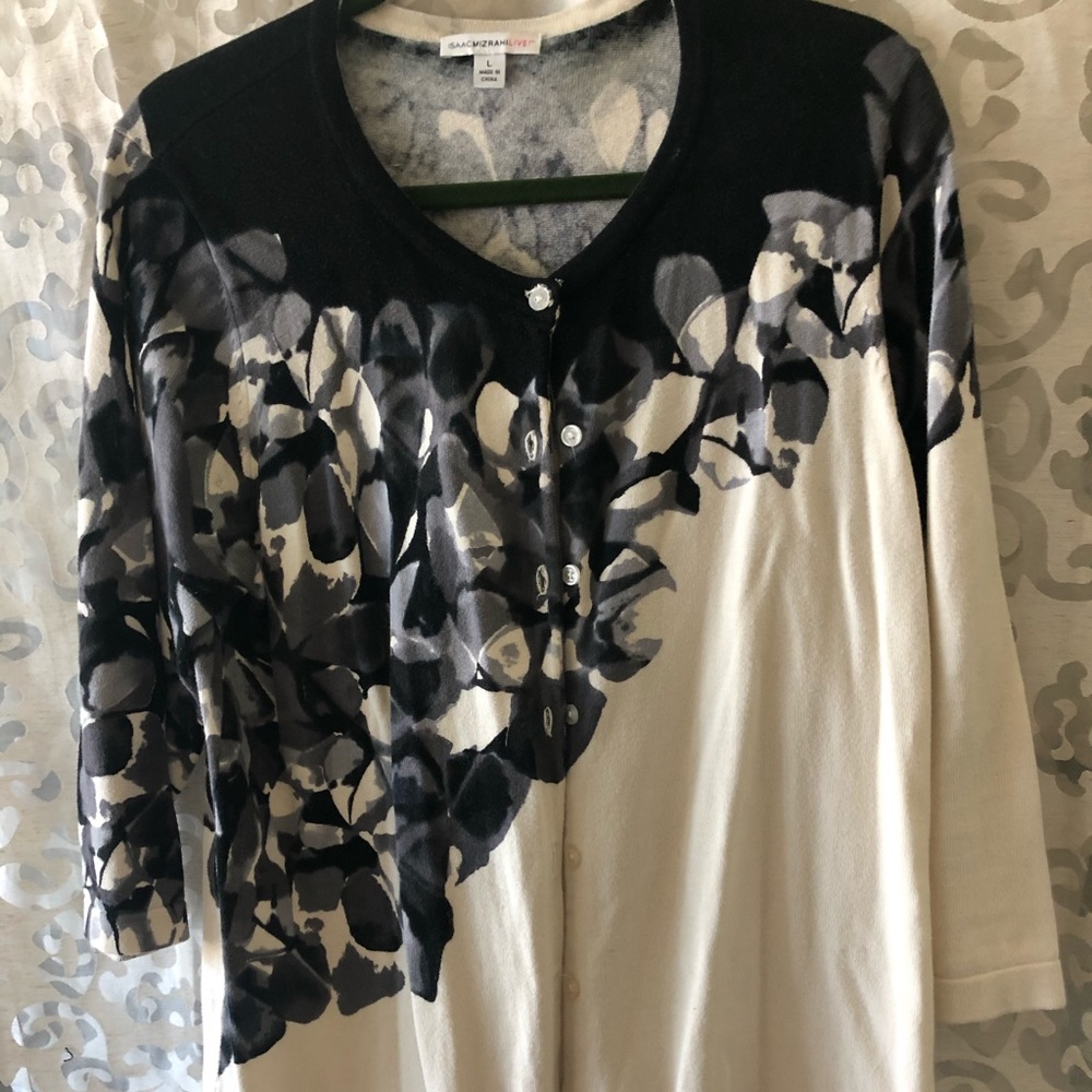 Isaac Mizrahi Live Cardigan QVC large black white